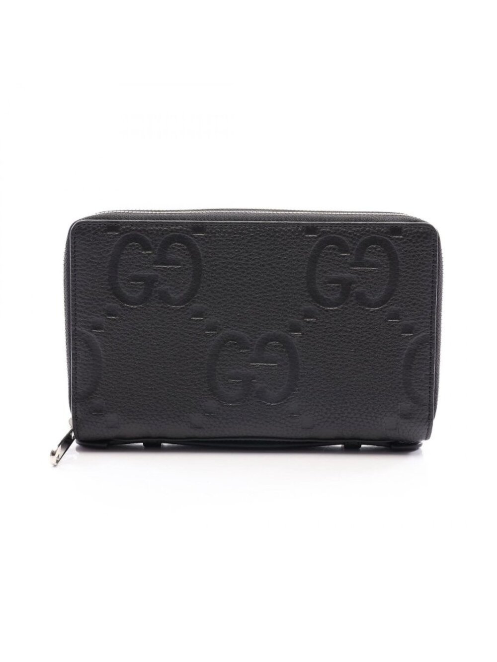Gucci Round Wallet Jumbo GG Travel Document Case Black Leather